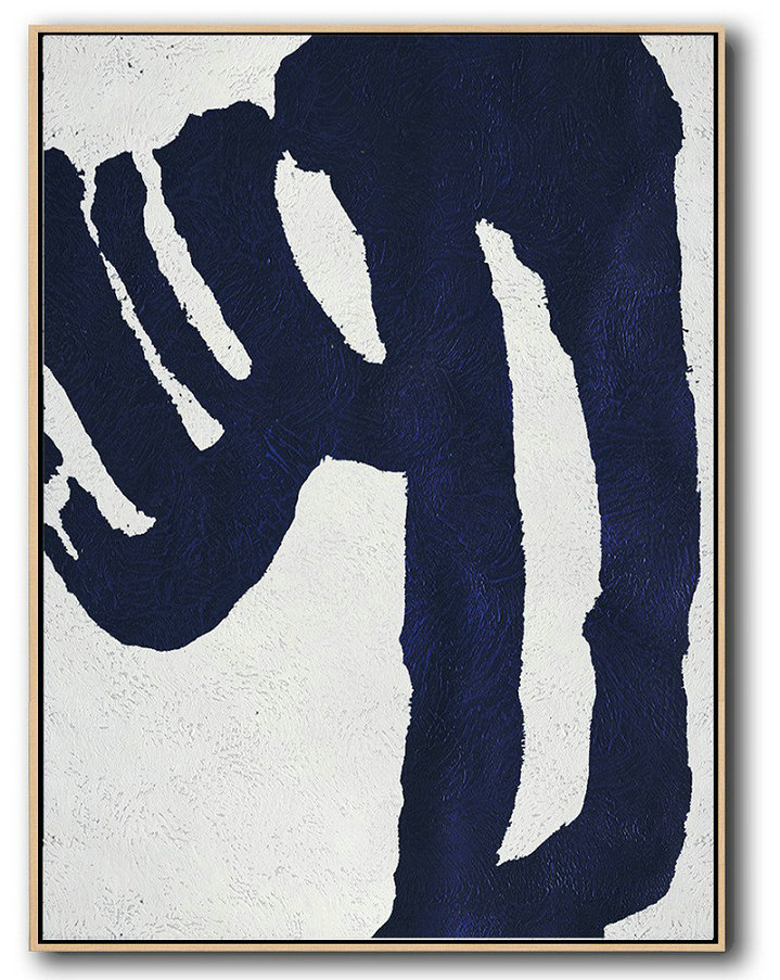 Extra Large Painting,Buy Hand Painted Navy Blue Abstract Painting Online,Large Oil Canvas Art